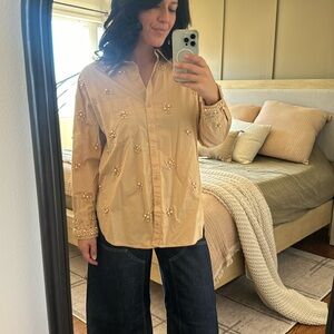 Bennet Buttondown Shirt by Maeve: Pearl Embellished Edition NWT Size S